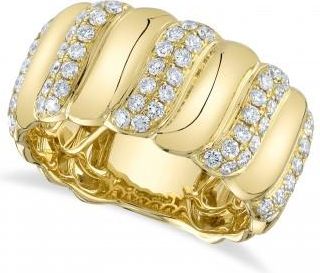 Allurez Pave Diamond Wide Wave Band Ring 14K Yellow Gold (0.75ct)