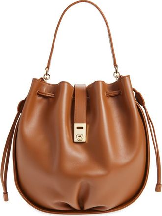 Ferragamo Hug Leather Bucket Bag in Natural Resort at Nordstrom
