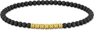 Amour 4mm Black Titanium Spring Bead Elastic Yellow Plated Sterling Silver Bracelet - 9 in