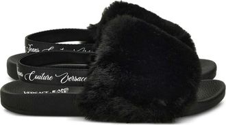 Versace Jeans Couture Slingback slippers met afwerking van bont - Zwart