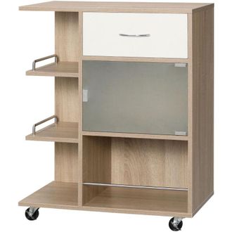HOMCOM Carrello Portavivande con Cassetto, Armadietto e Ripiani in Legno e Vetro - Homcom