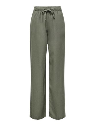 Only Schlupfhose ONLY ONLGOA MW LINEN BL PULL-UP PANT CC PNT, Damen, Gr. XL, L&auml;nge 32, smokey olive, Web, Obermaterial: 70% Viskose, 30% Leinen, unifarben,