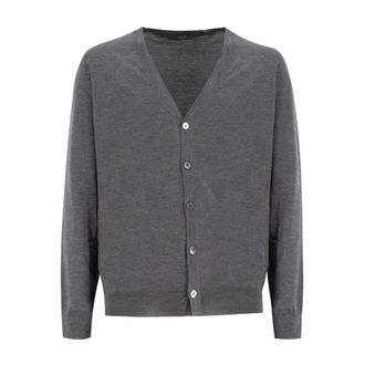Drumohr Cardigans, male, Gray, Size: M Merino Wool Button Cardigan