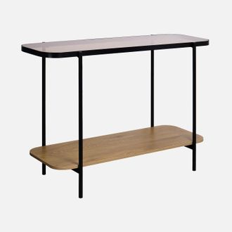 Sweeek Sweeek - Consola Vintage De Metal Negro Con Tapa De Cristal Y Decoraci&oacute;n De Madera, 110cm, Smooky, Natural, 110x39x76 Cm