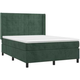vidaXL Cama Box Spring Colch&oacute;n Y Led Terciopelo Verde Oscuro 140x200cm Vidaxl