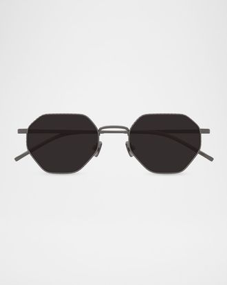 Bottega Veneta Men & apos;s Intrecciato Geometric Titanium Sunglasses