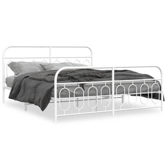 Berkfield Home Metal Bed Frame without Mattress with Footboard White 183x213cm | Size: 183x213 cm