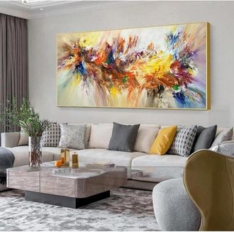 OEM Cuadro Abstracto Grande Con Flores Coloridas, P&oacute;ster Art&iacute;stico Sobre Lienzo Para Decoraci&oacute;n De Paredes De Sala De Estar, 60x120cm, Sin Marco