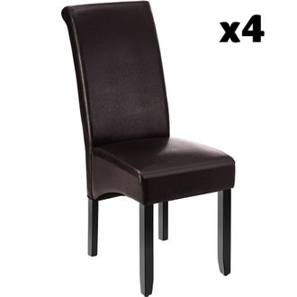 TecTake 4 Sillas de comedor ergon&oacute;micas, s&iacute;mil cuero, tapizadas marr&oacute;n