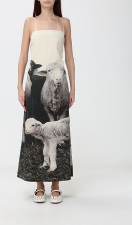 Moschino Graphic Print A-Line Silk Midi Dress with Square Neckline
