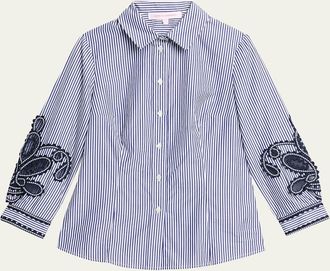 Carolina Herrera Ana Embroidered Striped Poplin Button-Down Shirt