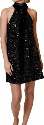 Design History Sequin Halter Dress With Tie In Black