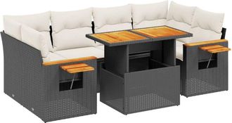 vidaXL Set De Comedor De Jard&iacute;n 7 Pzas Y Cojines Rat&aacute;n Sint&eacute;tico Negro Vidaxl