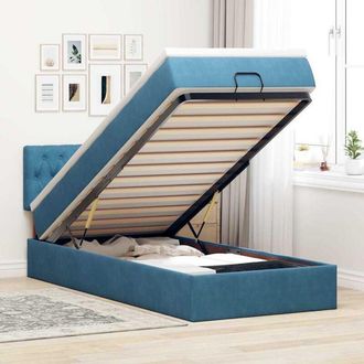 vidaXL Cama Otomana Con Colch&oacute;n Y Led Terciopelo Azul Oscuro 80x200 Cm Vidaxl