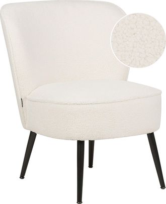 Beliani Sill&oacute;n Decorativo Acolchado Sin Reposabrazos Sala De Estar Boucl&eacute; Blanco Voss
