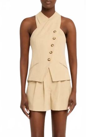 Veronica Beard Pacey Halter Vest Top In Stone Khaki