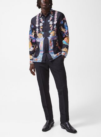 Versace Mens Pleated wool tuxedo pant