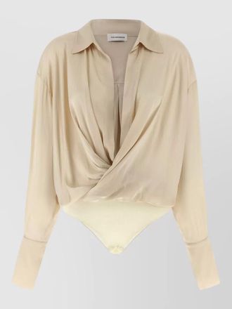 Andamane paloma draped front collared bodysuit shirt