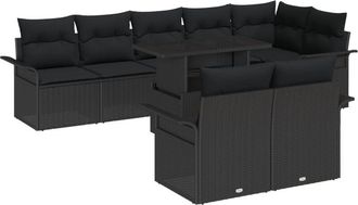 vidaXL Garden Sofa Set with Cushion 9 pcs Black Poly rattan Vidaxl