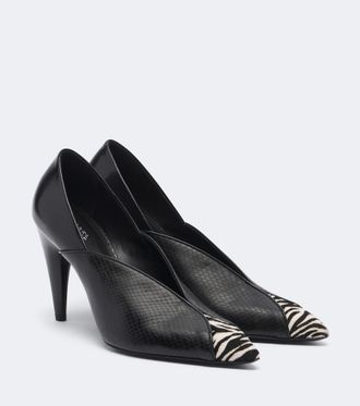 Isabel Marant Luza calf hair-trimmed snake-effect leather pumps