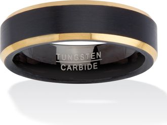 Palm Beach Jewelry Mens Black Tungsten Matte Finish with Gold-Ion Plating Ring