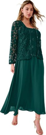 Roaman's Plus Size 2 Piece Long Sleeve Embellished Lace Jacket And Full Gown in Emerald Green at Nordstrom, Size 32