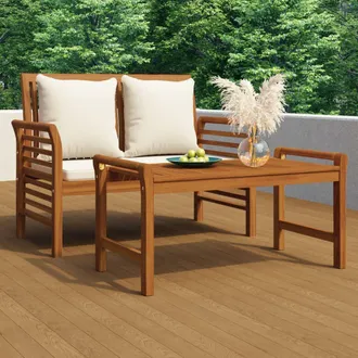 vidaXL Muebles De Jard&iacute;n 2 Pzas Con Cojines Blanco Crema Madera Maciza Vidaxl