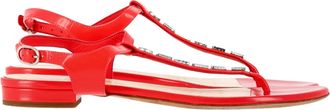 Chanel Logo T-Strap Sandals in Red Calfskin Leather
