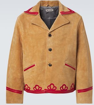 Bode Trefoil leather-trimmed suede jacket