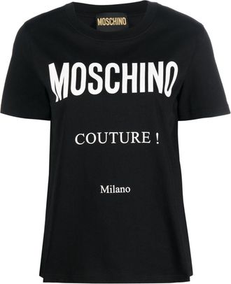 Moschino logo-print cotton T-shirt - women - Cotton - 42 - Black