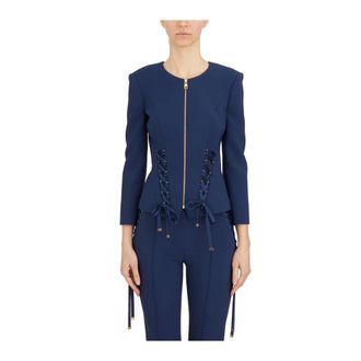 Elisabetta Franchi Light Jackets, female, Blue, Size: XS Slim Zip Jacket