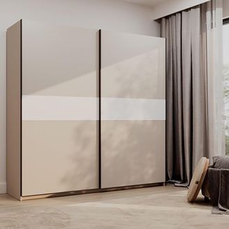 Dmora Guardaroba 2 Ante Nalika, Armadio Camera Da Letto 2 Ripiani, Appendiabiti, 2 Ante, 200x204h Cm Beige Cashmere
