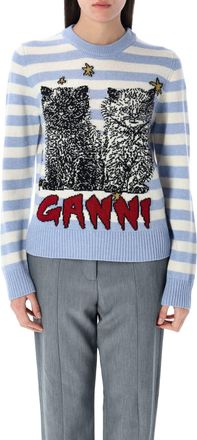 Ganni Striped Graphic Cat Jumper