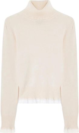 Ganni Dolcevita in lana merino con dettagli in pizzo - - Knitwear - Donna - Beige - XS
