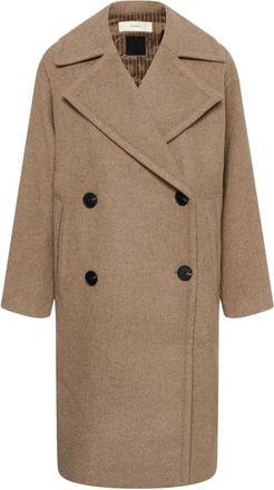 Inwear Double-Breasted Coats - Dames - Mantel - Beige - S - Leer - Jassen