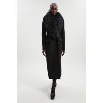 Karen Millen Wool Detachable Collar Midi Coat in Black at Nordstrom, Size 12