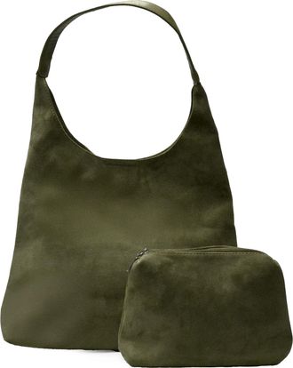 Nupouch Calla Milan Suede Hobo Bag, Womens Vegan Suede Purse, Stylish, Tote, Zipper Pouch, 2 Piece Set, Trendy Style, Olive, M