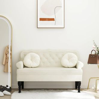 vidaXL Banco Con Respaldo Terciopelo Color Crema 119,5x64,5x75 Cm Vidaxl
