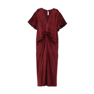 Victoria Beckham Midi Dresses, female, Red, Size: 2XS V-neck Gathered Midi Dress