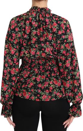 Dolce & Gabbana Black Rose Print Floral Shirt Top Womens Blouse