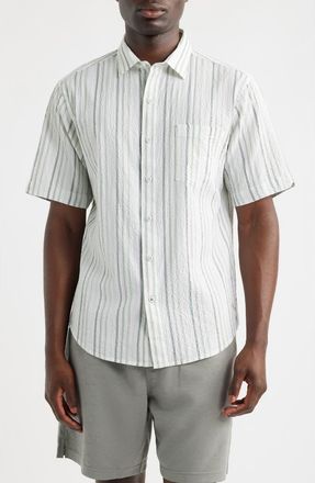 Tommy Bahama Nova Wave Silve Stripe Short Sleeve Seersucker Button-Up Shirt in Dusty Sage at Nordstrom, Size Xx-Large