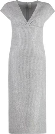 St. John Lurex Gebreide Jurk - Dames - Casual kleedjes - Grijs - XS - Wol - Kleedjes