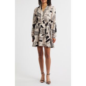 ZOE AND CLAIRE Mixed Print Long Sleeve Dress in Taupe/Black at Nordstrom Rack, Size X-Small