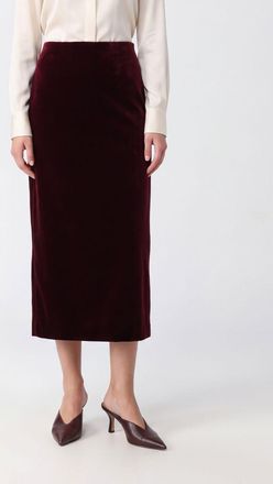 Alberta Ferretti Gonna a tubino midi in velluto a vita alta con spacco