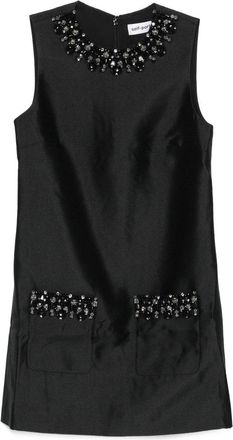 Self Portrait Black Taffeta Embellished Trim Mini Dress