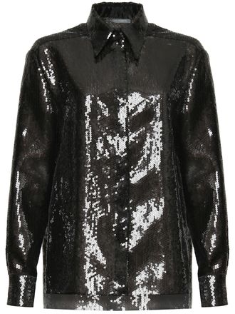 Alberta Ferretti Black Sequin-Embellished Polyester Shirt