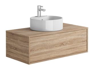 Vente-Unique Mueble de ba&ntilde;o flotante en tono natural claro con lavabo redondo - 94 cm - TEANA II