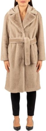 Herno Jassen, Dames, Beige, L, Polyester, Zacht Imitatiebont Jas met Riem