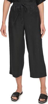 DKNY Drawstring Crop Linen Pants in Black at Nordstrom, Size X-Small