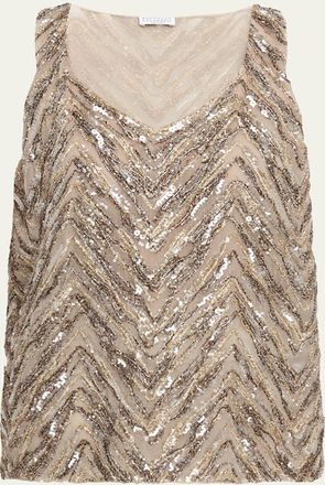 Brunello Cucinelli Bead & Sequin Silk Crepe Tank